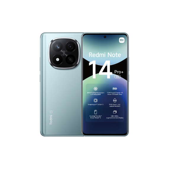 Xiaomi Redmi Note 14 Pro+ 5G Smart Phone, 8GB RAM 256GB, Pantalla AMOLED de 6,67 Pulgadas 1,5k, Sensor de Huellas, Cámara de 200 MP, Doble Tarjeta SIM, NFC, Carga Rápida de 120 W, Azul - Versión Española