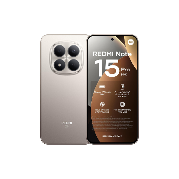 XIAOMI REDMI Note 15 Pro 5G - Smartphone de 8+256GB, Pantalla de 6,83" 1.5K AMOLED, MediaTek Dimensity 7400-Ultra, cámara de 200MP, batería de 6580 mAh, Cargador no Incluido, Titanium (Versión ES)