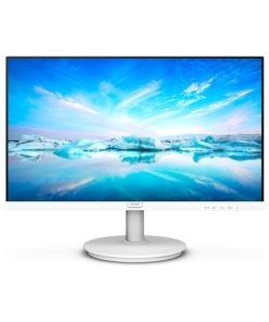 Monitor Philips 241V8AW de 24 pulgadas en color blanco, vista frontal con peana redonda